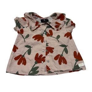 7 For All Mankind Neutral Floral Petar Pan Collar Button Down Shirt